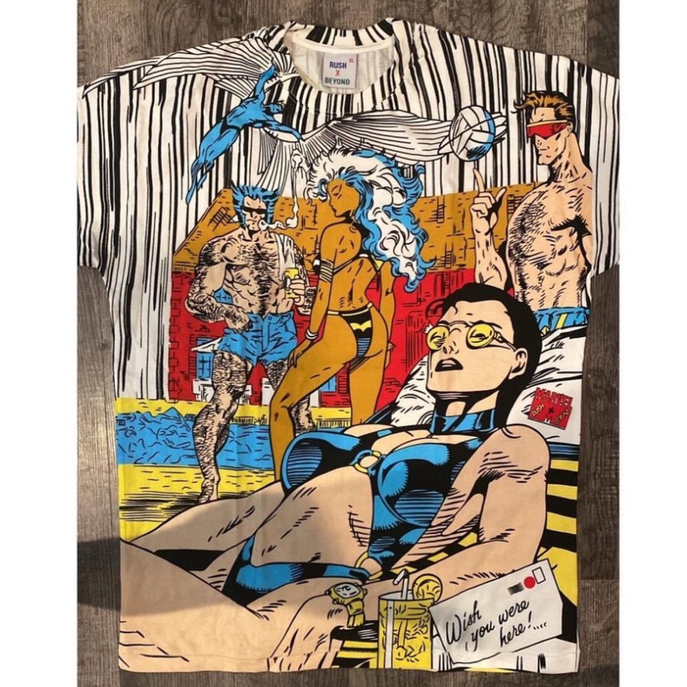 NWOT Rush x Beyond x X Men Wish You Were Here Marvel Graphic Tee -